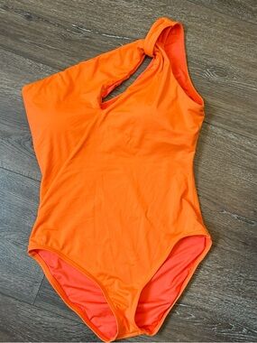 Carmen Marc Valvo Neon Orange One-Shoulder Swimsuit